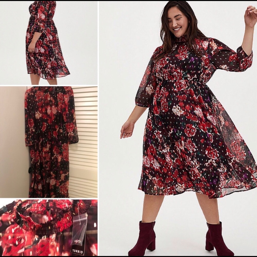 NWT Torrid Mock Neck Floral Midi Dress